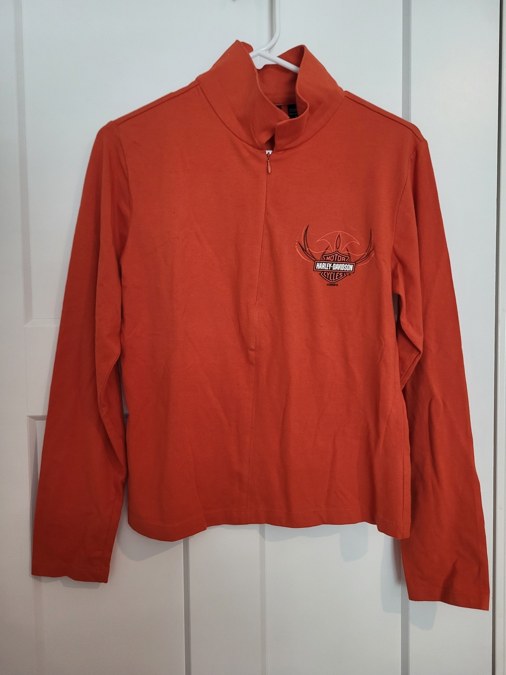 Womens Size M Harley-Davidson Orange Half-Zip Logo Pullover Montana